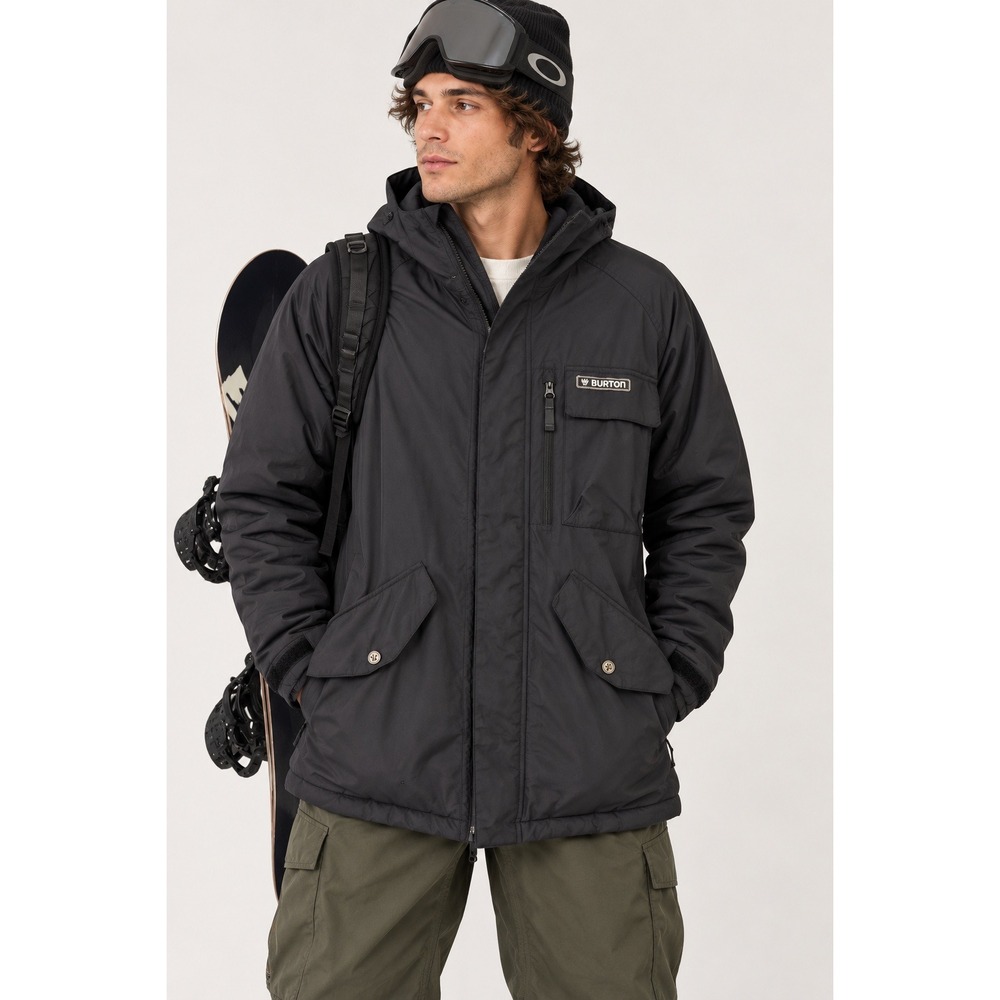 Burton White Collection Hooded Snowboard Jacket Mens M Black DryRide Utility Ski